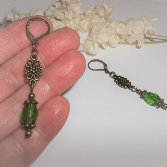 Green Earrings, Green and Bronze Earrings, Dangle Earrings, Earrings Set, 7486 - Picture 6 of 8